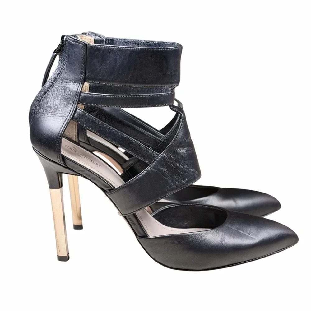 Pour La Victoire Zanie Women's‎ Ankle Strap Heels Black Size US 8